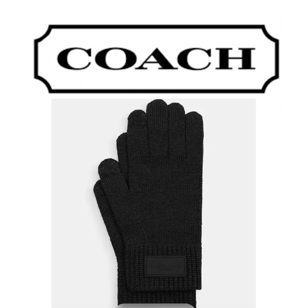 All Gender Coach Black Knit Winter Gloves